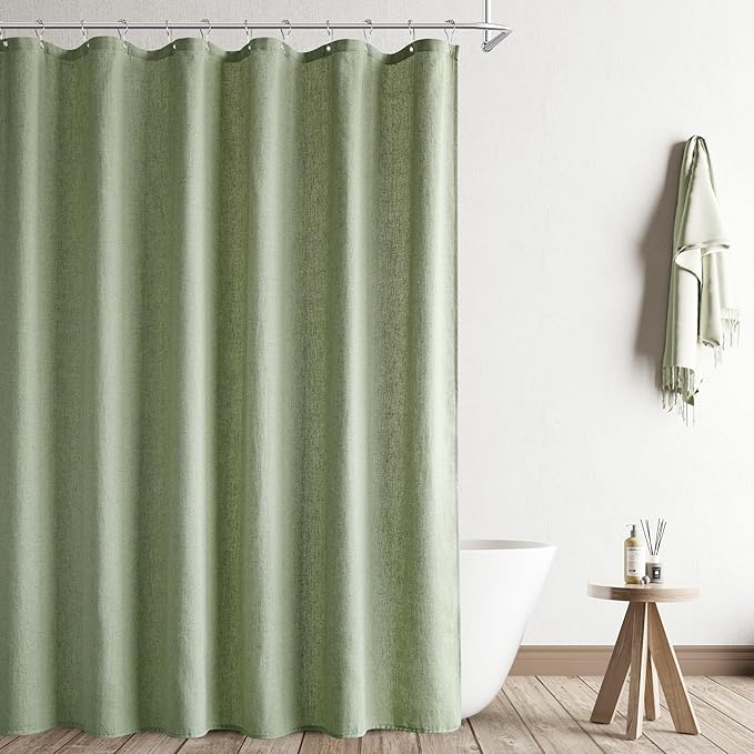 Naturoom Sage Green Shower Curtain 80 inches Long, Linen Rustic Weighted Fabric Shower Curtain Set with Hooks, Bohemian Country Thick Bath Curtains for Bathroom,72x80