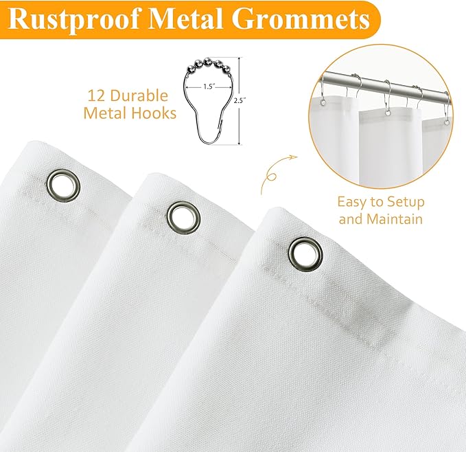 Naturoom Stall Shower Curtain, 36 Inches Linen Cloth Textured Fabric Shower Curtain Set with Hooks, Narrow Hotel Luxury Elegant Ultra Thick Bath Curtains for Bathroom, W36 xH72, White