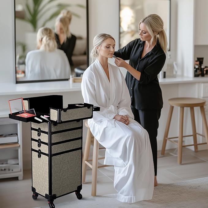 BYOOTIQUE Makeup Train Case Trolley w/Cube Case Cosmetic Organizer Rococo Gray