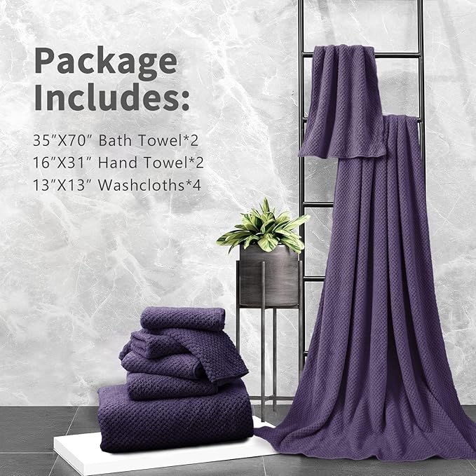 8 Piece Bathroom Towel Set |2 Oversized Large Bath Towels Sheet,2 Hand Towels and 4 Washcloths| 600GSM Ultra Soft Luxury Premium Towel Set Highly Absorbent Quick Dry Hotel Towel Collection,Purple Grey