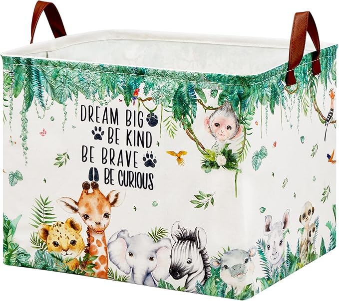 Jungle Nursery Decor Basket 36L Woodland Forest Animal Baby Gift Basket Safari Giraffe Lion Elephant Nursery Hamper Kid Monkey Rhino Storage Toy Bin Hippo Meerkat Clothes Book Toy Organizer Box