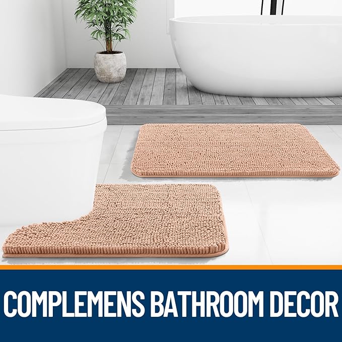 OLANLY Bathroom Rugs 59x20, Extra Soft Absorbent Chenille Bath Rugs, Rubber Backing Quick Dry, Machine Washable Bath Mats for Bathroom Floor, Tub and Shower, Home Decor Accessories, Peach