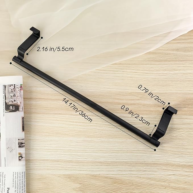 Mziart Over The Door Towel Rack, 2 Pack Matte Black Towel Bar Holder for Bathroom Kitchen Cabinet Cupboard Doors, EVA Foam Protective Pad & Non-Slip Self-Adhesive Blocks (14 Inch)