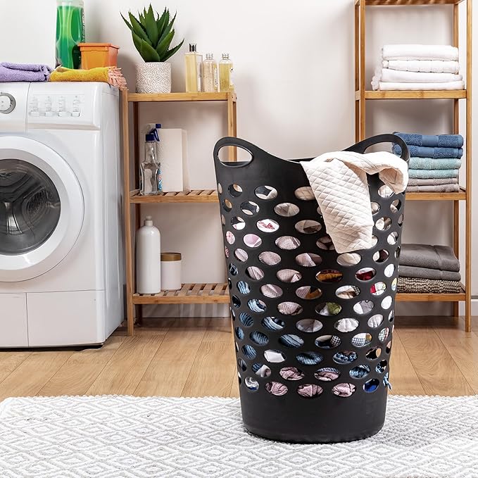 (2 pcs) 2-Bushel Flexible Laundry Baskets, High-Plastic Clothes Baskets, Laundry Hamper, Suitable For Bedroom And Storage, Black