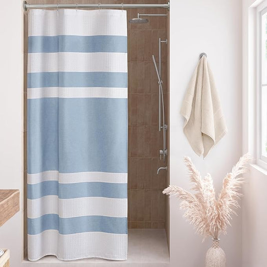 Madison Park Shower Curtain Spa Waffle Weave Stall Shower Curtain for Bathroom 3M Scotchgard Moisture Management, Spa Quality Modern Shower Curtains for Bathroom, Stall 36x72'' Blue