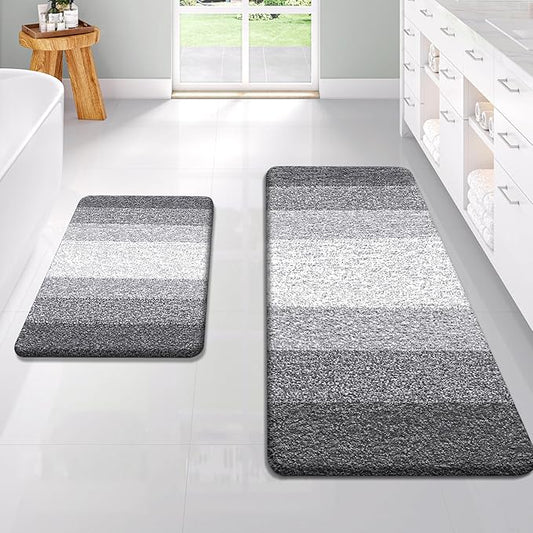 OLANLY Bathroom Rug Set 2 Piece, Soft Absorbent Microfiber Bath Rug Set, Non-Slip, Machine Wash Dry, Plush Shaggy Bath Mats for Bathroom (47"x20"+24"x16", Grey)