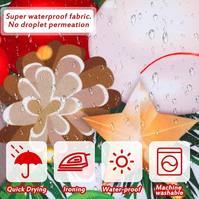 Drydiet 4 Pcs Christmas Bathroom Sets Christmas Ball Shower Curtain Set with Non Slip Rug Toilet Lid Cover Bath Mat with 12 Hooks Red Black Buffalo Check Plaid Xmas Bathroom Shower Decor 71 x 71 Inch
