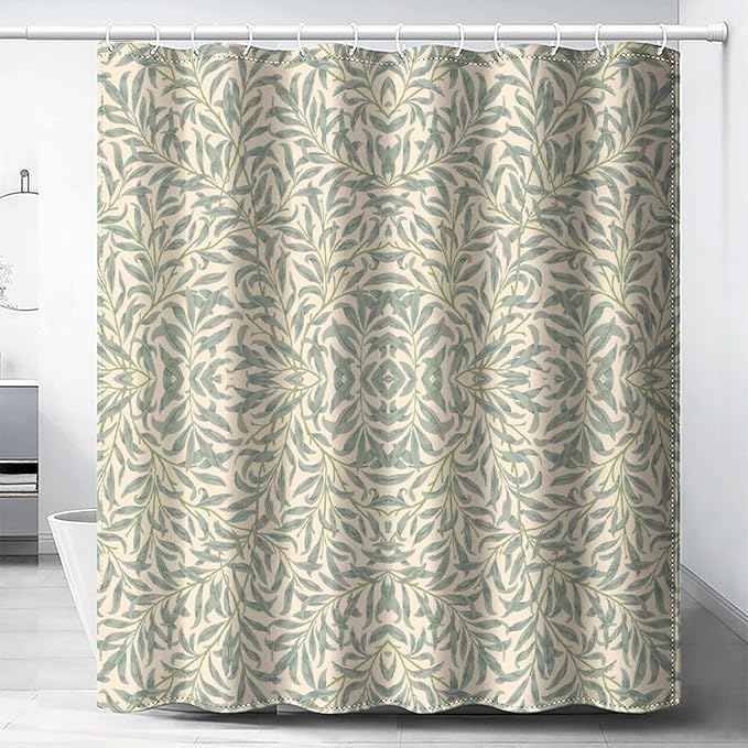 Vintage Botanical Shower Curtain William Morris Designs Green Jungle Fruit Print Shower Curtain Set Polyester Interior Waterproof Shower Curtain with 12 Hooks 66x72 Inches(168x183cm)