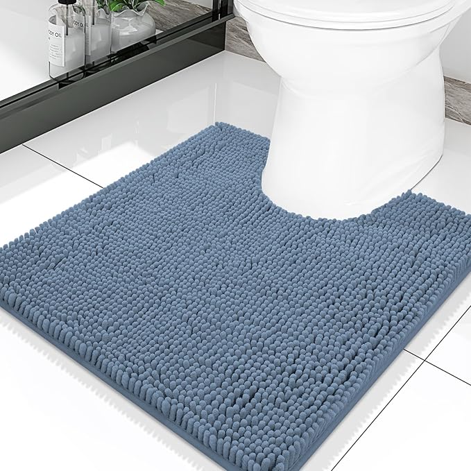 Smiry Luxury Chenille Toilet Rugs U-Shaped 20x20, Soft Absorbent Non-Slip Contour Bathroom Rugs for Toilet, Machine Washable Contoured Bath Mats, Grayish Blue