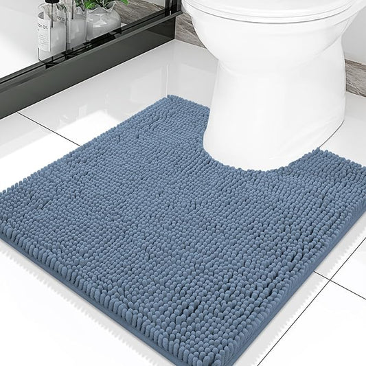 Smiry Luxury Chenille Toilet Rugs U-Shaped 20x20, Soft Absorbent Non-Slip Contour Bathroom Rugs for Toilet, Machine Washable Contoured Bath Mats, Grayish Blue