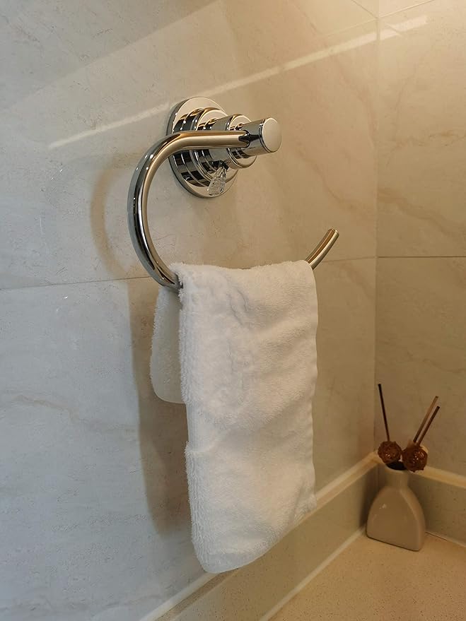 JiePai Vacuum Suction Towel Holder,Modern Shower Towel Ring,Bath Hand Towel Holder for Bathroom Drill Free,Chrome