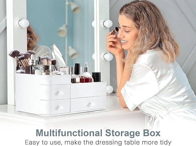 BREIS Makeup Organizer,Large Countertop Skincare Organizers for Vanity, Dresser Bathroom Organization and storage for Cosmetics Brushes Perfume Eyeshadow Lotion Gel Nail Polish Lipstick(White)
