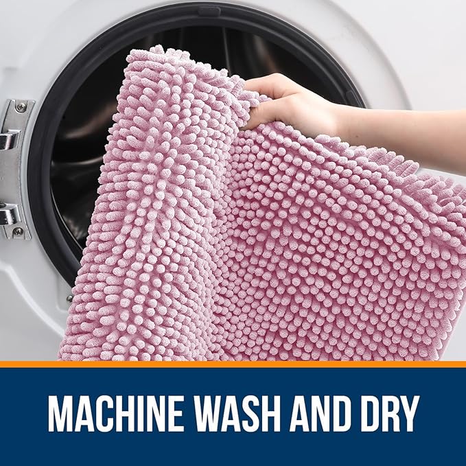OLANLY Bathroom Rugs 45x27, Extra Soft Absorbent Chenille Bath Rugs, Rubber Backing Quick Dry, Machine Washable Bath Mats for Bathroom Floor, Tub and Shower, Home Decor Accessories, Dusty Rose