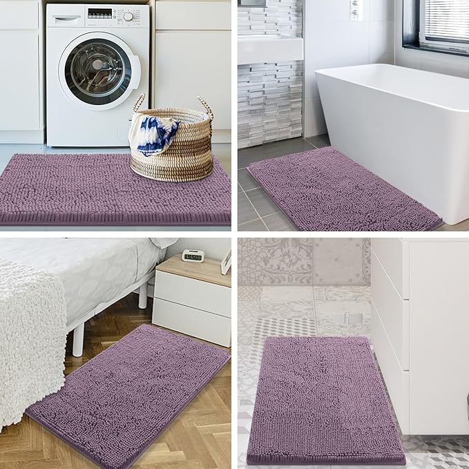Smiry Luxury Chenille Bathroom Rugs 24x16, Extra Soft and Absorbent Shaggy Bath Mat, Machine Washable, Non-Slip Plush Carpet Runner for Tub, Shower, and Floor, Home Decor Accessories, Deep Plum