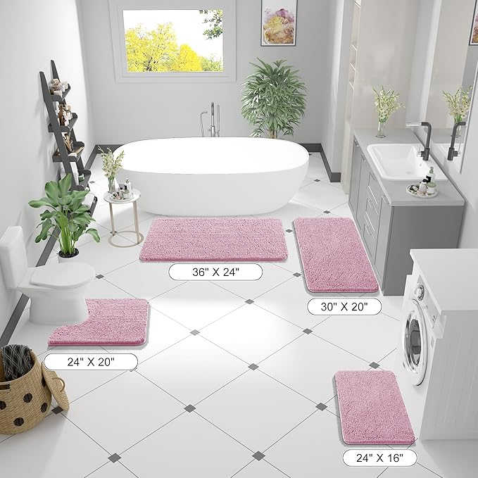 OLANLY Bathroom Rugs 40x24, Extra Soft Absorbent Chenille Bath Rugs, Rubber Backing Quick Dry, Machine Washable Bath Mats for Bathroom Floor, Tub and Shower, Home Decor Accessories, Dusty Rose