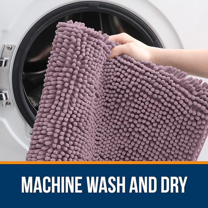 OLANLY Bathroom Rugs 59x20, Extra Soft Absorbent Chenille Bath Rugs, Rubber Backing Quick Dry, Machine Washable Bath Mats for Bathroom Floor, Tub and Shower, Home Decor Accessories, Deep Plum