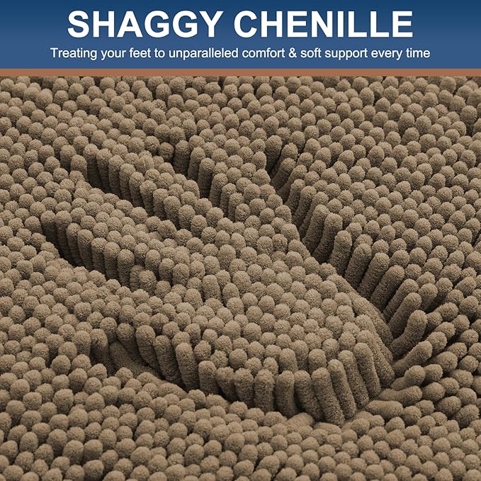 Smiry Luxury Chenille Bathroom Rugs 71x47, Extra Soft and Absorbent Shaggy Bath Mat, Machine Washable, Non-Slip Plush Carpet Runner for Tub, Shower, and Floor, Home Decor Accessories, Camel