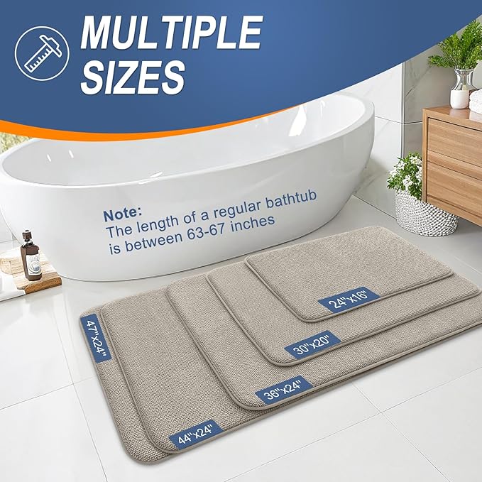 OLANLY Thick Memory Foam Bath Mat Rug 44x24, Extra Soft Absorbent Bathroom Rug, Quick Dry Bath Mats, Non-Slip, Machine Washable Carpet for Bathroom, Tub and Shower, Home Decor Accessories, Warm Taupe