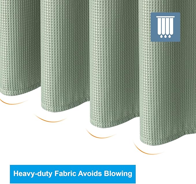 AmazerBath Waffle Stall Shower Curtain, Sage Green Shower Curtain Fabric, Hotel Quality Bathroom Shower Curtains, Heavy Duty, 36 x 72 Inches