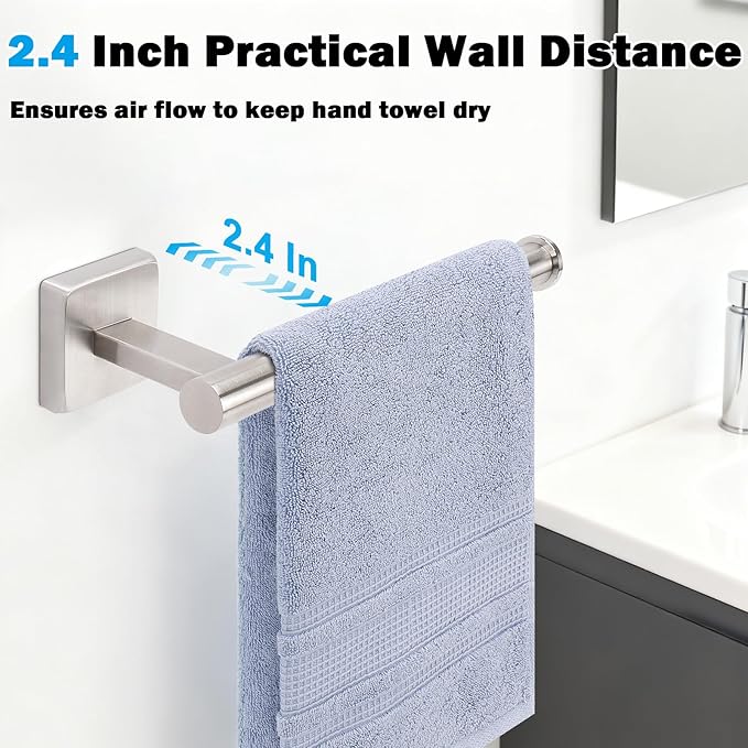 Livabber Hand Towel Holder 9 Inch, Thickened 304 Stainless Steel Hand Towel Ring Hanger Wall Mounted for Bathroom Kitchen, Easy to Clean (Brushed Nickel)