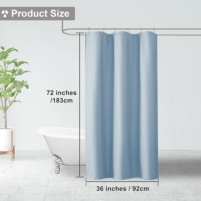 OVZME Small Stall Shower Curtain - Embossed Textured Bathroom Curtain, 36 x 72 Shower Curtain for RV Camper, Machine Washable Water Resistance, Glacier Blue