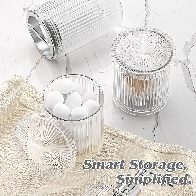 BSSN Glass Bathroom Accessories 5 Pcs, Clear Bathroom Set, Soap Dispenser, Toothbrush Holder Set, Tumber, Qtip Holder Set, Vintage Bathroom Sink Set, Cute Bathroom Decor
