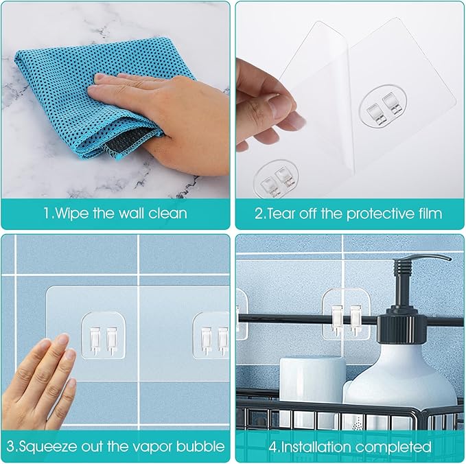 WY LIGHTING LEVEL 4 Pack Shower Caddy Adhesive Replacement, Strong Adhesive Sticker Hooks for Corner Shower Caddy Bathroom Shelf Basket Soap Dish Hanging Hooks Kitchen Accessories No Drilling