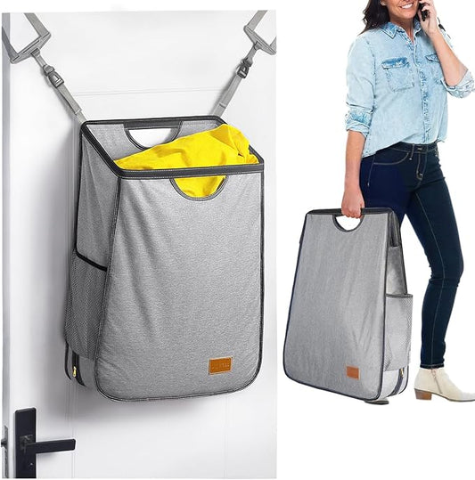 Ligereza Hanging Laundry Hamper Bag is Suitabled for Any Door,Large Capacity Hanging Laundry Basket Won't Scratch the Door Paint,Over the Door Laundry Hamper with Big Metal Rim Opening