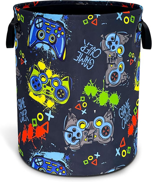 Game Laundry Basket Gamer Game Controller Foldable Waterproof Oxford Cloth Funny Tote Bag Laundry Hamper Clothes Storage Bucket Toy Organizer For Bathroom/Laundry Storage/Bedroom 18.9x16.5 Inch