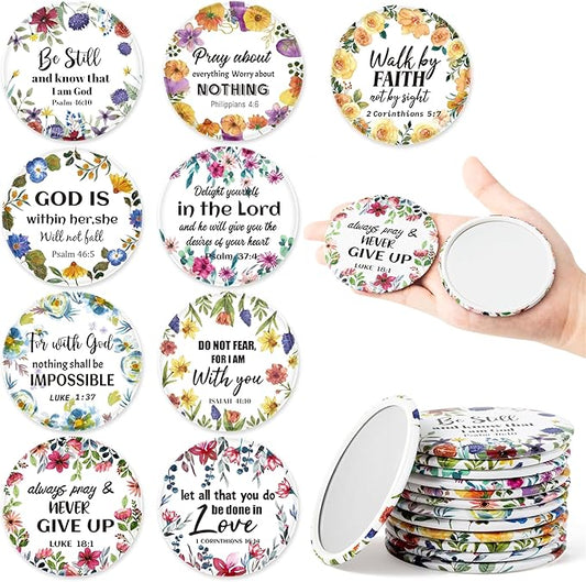 Y1tvei Bible Verse Compact Mirrors - 36Pcs Floral Bible Verse Mini Compact Mirrors Christian Gifts Bulk Inspirational Small Portable Round Pocket Makeup Mirror for Purse Church Party Favors for Women