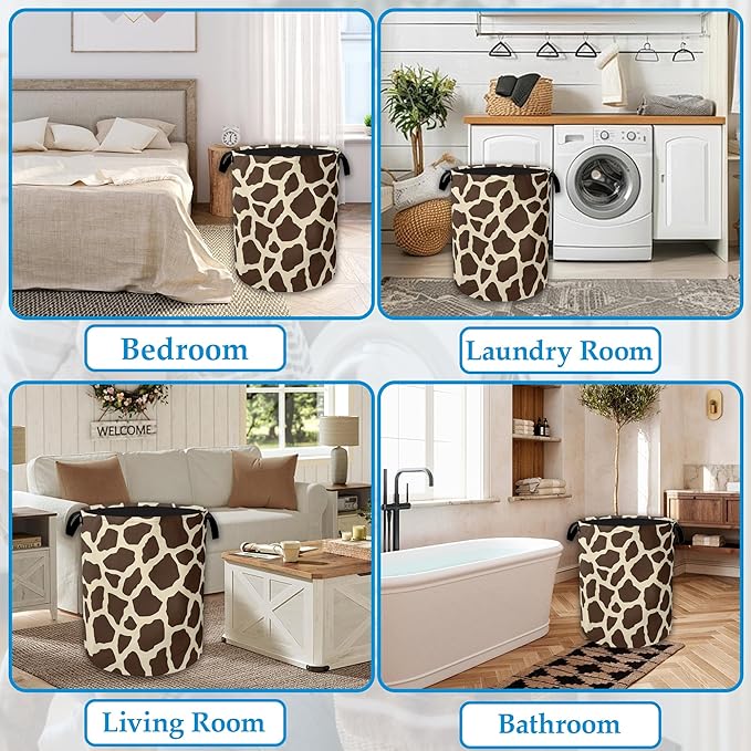 Giraffe Print Large Storage Basket Collapsible Laundry Basket Oxford Storage Bin for Toy Bins Gift Baskets Bedroom Clothes Children Nursery Hamper 16" X 20.8"