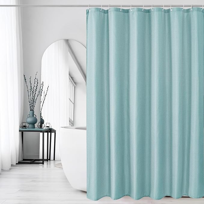 Gibelle Long Shower Curtain 72 x 78, Tall Waffle Weave Textured Fabric Shower Curtain for Bathroom, Water Repellent, Machine Washable, Teal