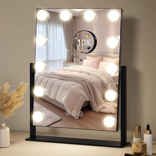 Vanity Mirror with Lights,Makeup Mirror with Lights,3 Color Lighting Modes Detachable 10X Magnification Mirror Touch Control,360°Rotation,White
