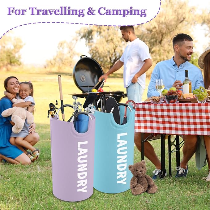 Set of 2 Collapsible Laundry Baskets with Handles, 95L Big Laundry Hampers for Bedroom, Waterproof Clothes Baskets, Independent Dirty Clothes Hamper for Travel, Nursery, Purple/Blue