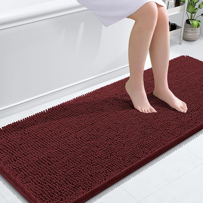 OLANLY Bathroom Rugs 59x24, Extra Soft Absorbent Chenille Bath Rugs, Rubber Backing Quick Dry, Machine Washable Bath Mats for Bathroom Floor, Tub and Shower, Home Decor Accessories, Andorra Red-Brown
