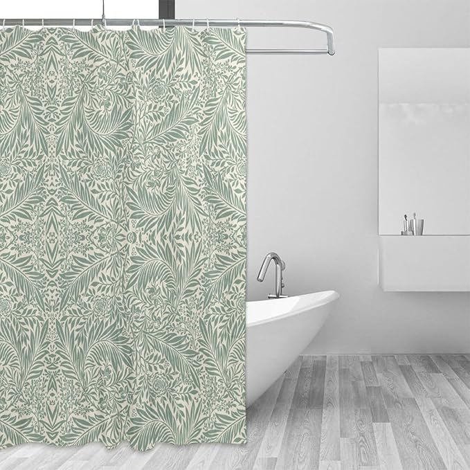 Vintage Botanical Shower Curtain William Morris Designs Green Jungle Fruit Print Shower Curtain Set Polyester Interior Waterproof Shower Curtain with 12 Hooks 66x72 Inches(168x183cm)