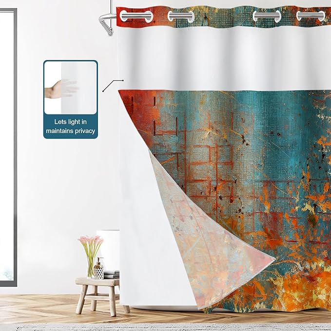 Shrahala Abstract Grunge Color No Hooks Shower Curtain with Snap in Liner Set, Solid Colored Pink Bathroom Décor Polyester Fiber Waterproof for Stall Bathtubs 54 X 80 in