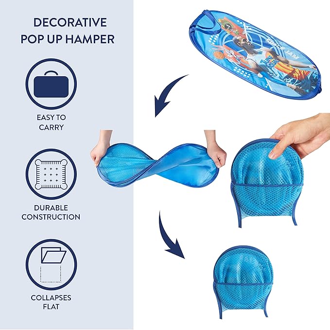 SPACE JAM: A New Legacy Pop Up Laundry Storage Hamper with Handles, 21"H x 13"L x 13"W