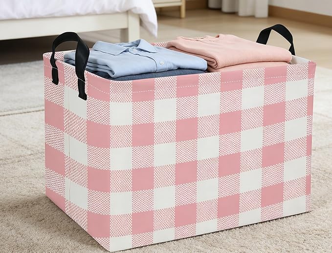 Rectangular Kids Baskets Pink Basket Cute Storage Bins Organizer Box Boys Room Decor for Home.(Pink grid)