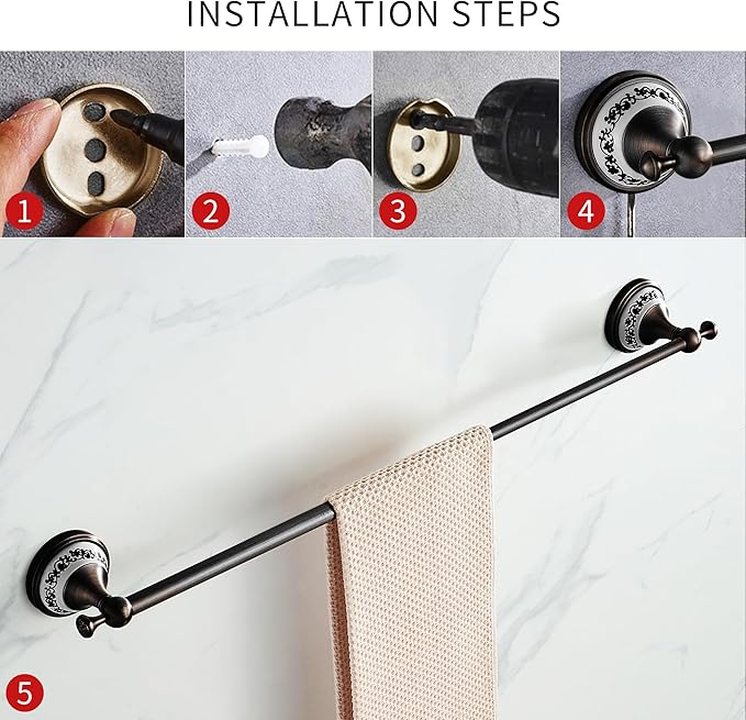 Oil Rubbed Bronze Bathroom Hardware Set,Adjustable Towel Rack, Toilet Roll Paper Holder,Hand Towel Holder,Hook, Bathroom Accessories Set Wall Mounted