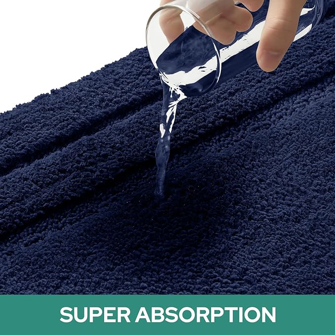 HOMEIDEAS Bathroom Rugs Sets 3 Piece, Super Soft and Absorbent Non Slip Microfiber Toilet Bath Mat with U-Shaped (Navy Blue)