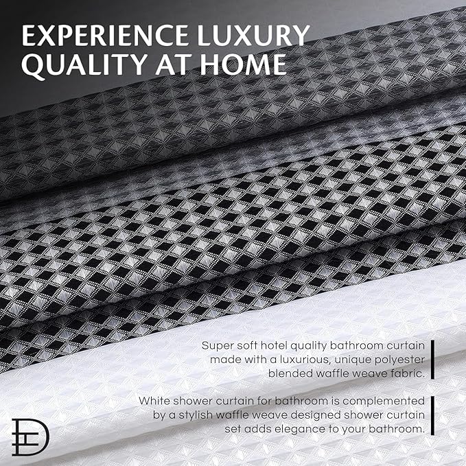 Dainty Home Ombre Waffle Weave Shower Curtain 70 x 72 Black Textured Fabric Shower Curtain, Hotel Style Waffle Weave Bathroom Curtain, Water Resistant Polyester Ombre Shower Curtain