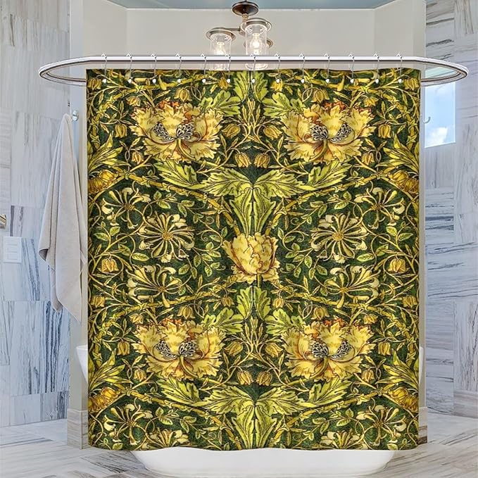 Retro Flower Shower Curtains William Morris Vintage Country Boho Flower Art Print Shower Curtains 72""×78"" Inch, Style-3