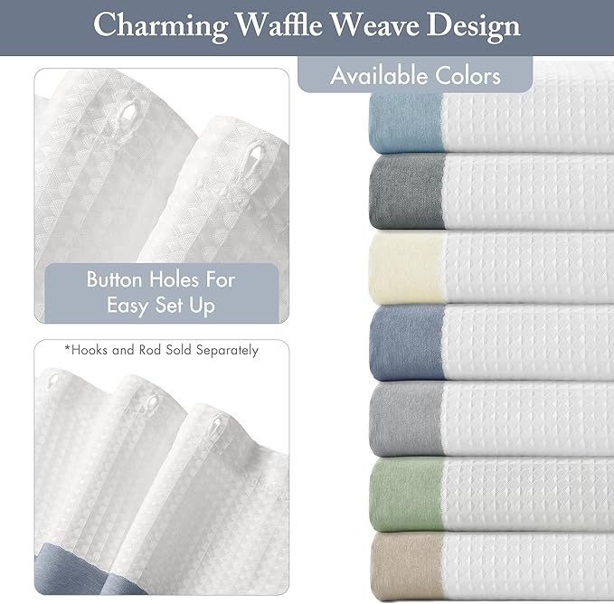 Madison Park Shower Curtain Spa Waffle Weave Wide Shower Curtain for Bathroom 3M Scotchgard Moisture Management, Spa Quality Modern Shower Curtains for Bathroom, Extra Width: 108"x72" Indigo Blue