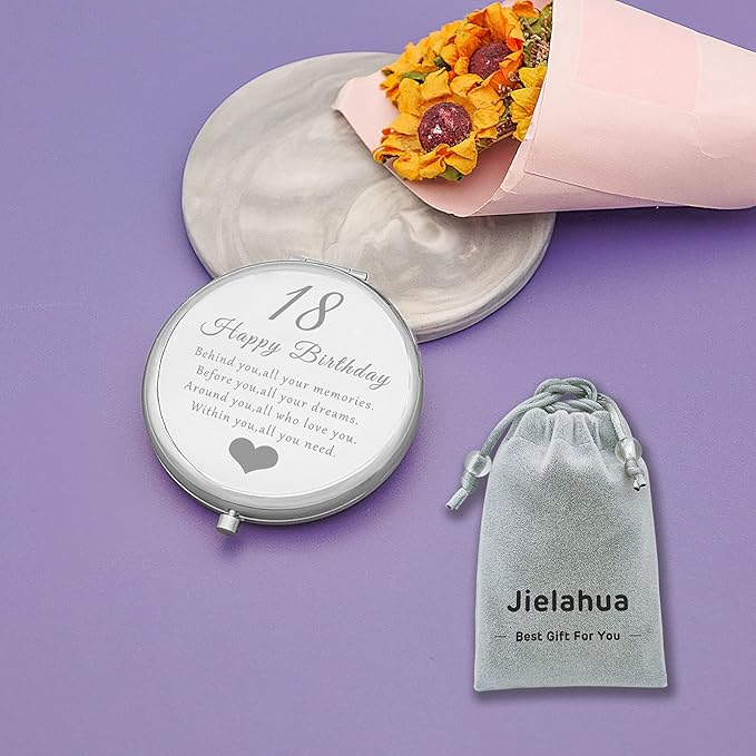 18th Birthday Gift for 18 Years Old Girls, Happy 18th Birthday Gift for Sister Niece Daughter Bestie, Folding Makeup Mirror for Her, Present Idea for Girls Turning 18 Years Old, 18th Bday Gift for Her