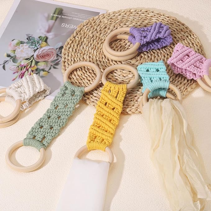 uxcell 2Pcs Kitchen Dish Towel Holder, 11"x3" Crochet Towel Ring with Hanging Loop for Cabinet House Oven Stove Door, Dark Green