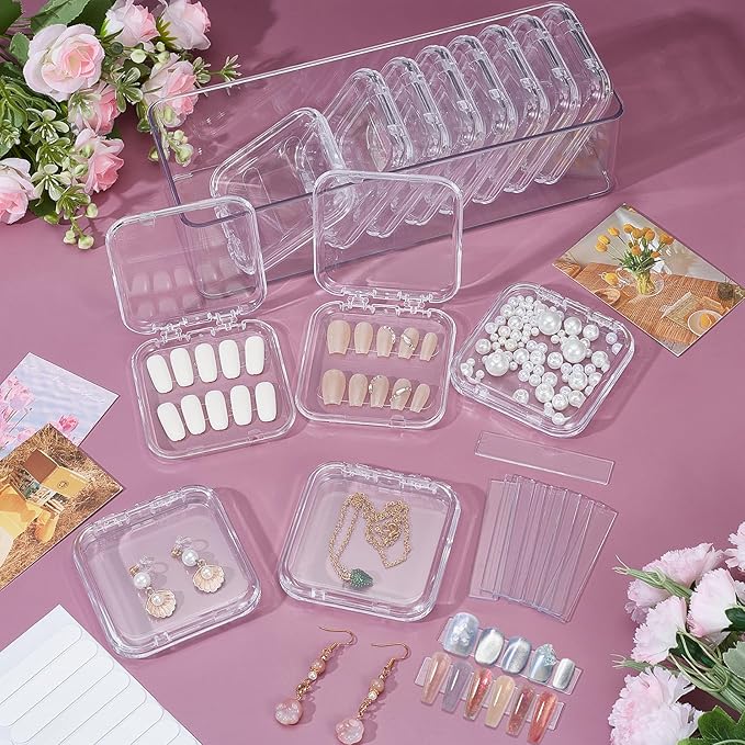 26PCS Press on Nail Storage Box with 2 Big Storage Boxes 60 Adhesive Double Sided Tape 100 Acrylic Nail Display Board Plastic Nail Display Box Fake Nail Case Clear Nail Packaging Boxes