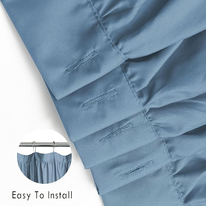 Dusty Blue Ruffle Shower Curtain, Vintage Handcrafted Bow Tie Bath Curtain for Master Bathroom, Ruched Microfiber Bathroom Curtain with 12 Buttonholes, 72" W x 72" H (LQ-10)