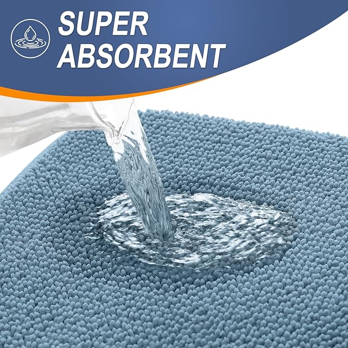 OLANLY Thick Memory Foam Bath Mat Rug 50x30, Extra Soft Absorbent Bathroom Rug, Quick Dry Bath Mats, Non-Slip, Machine Washable Carpet for Bathroom, Tub and Shower, Home Decor Accessories, Airy Blue