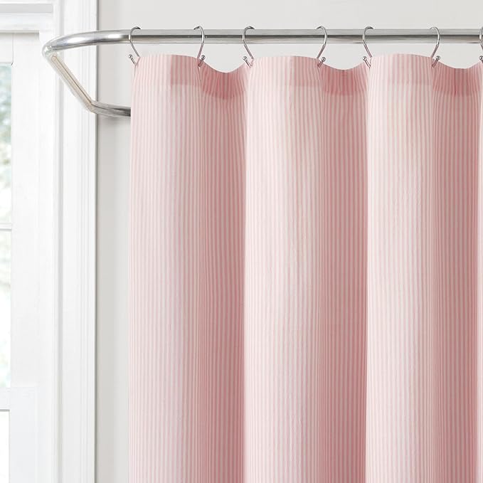 Lush Decor Vintage Stripe Yarn Dyed Cotton Shower Curtain, 72" x 72", Pink